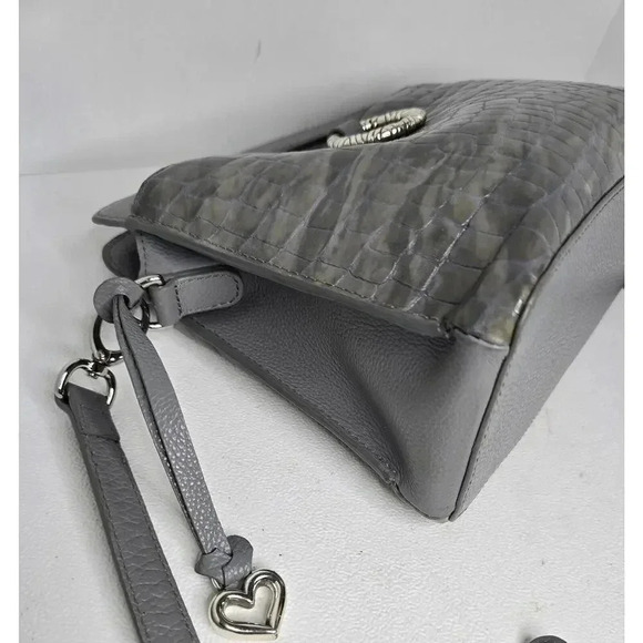 Brighton Sharona Dove Gray Handled Satchel Crossbody Purse Croc Embossed - Picture 7 of 16